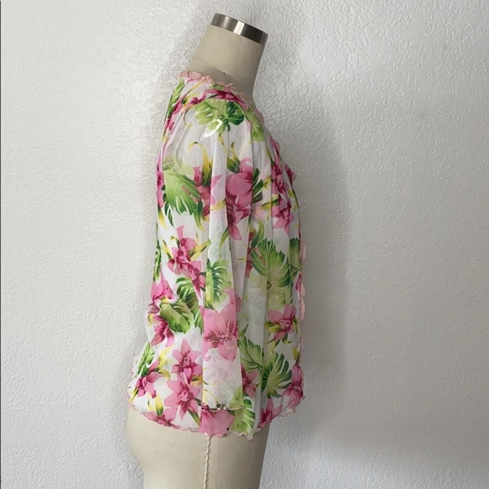 VTG clueless Y2K pink Hawaiian hibiscus 🌺 cardigan set L - Picture 3 of 7